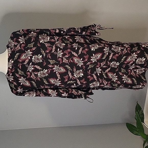 Roz & Ali Black Floral Tunic Pullover Button Down Hi Low Shirt Dress - Size L - Picture 3 of 12